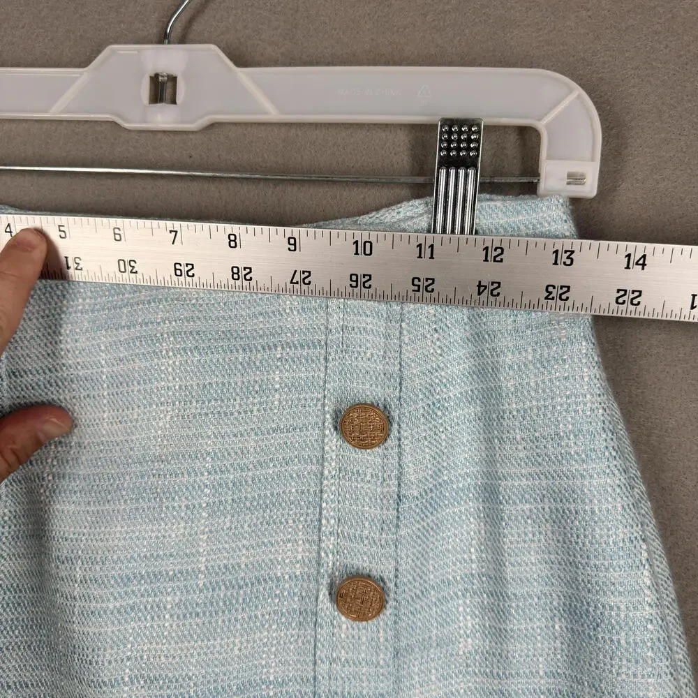 Love Bonito Light Blue Button-Front‎ Bevelyn Textured Column Midi Skirt Sz 4